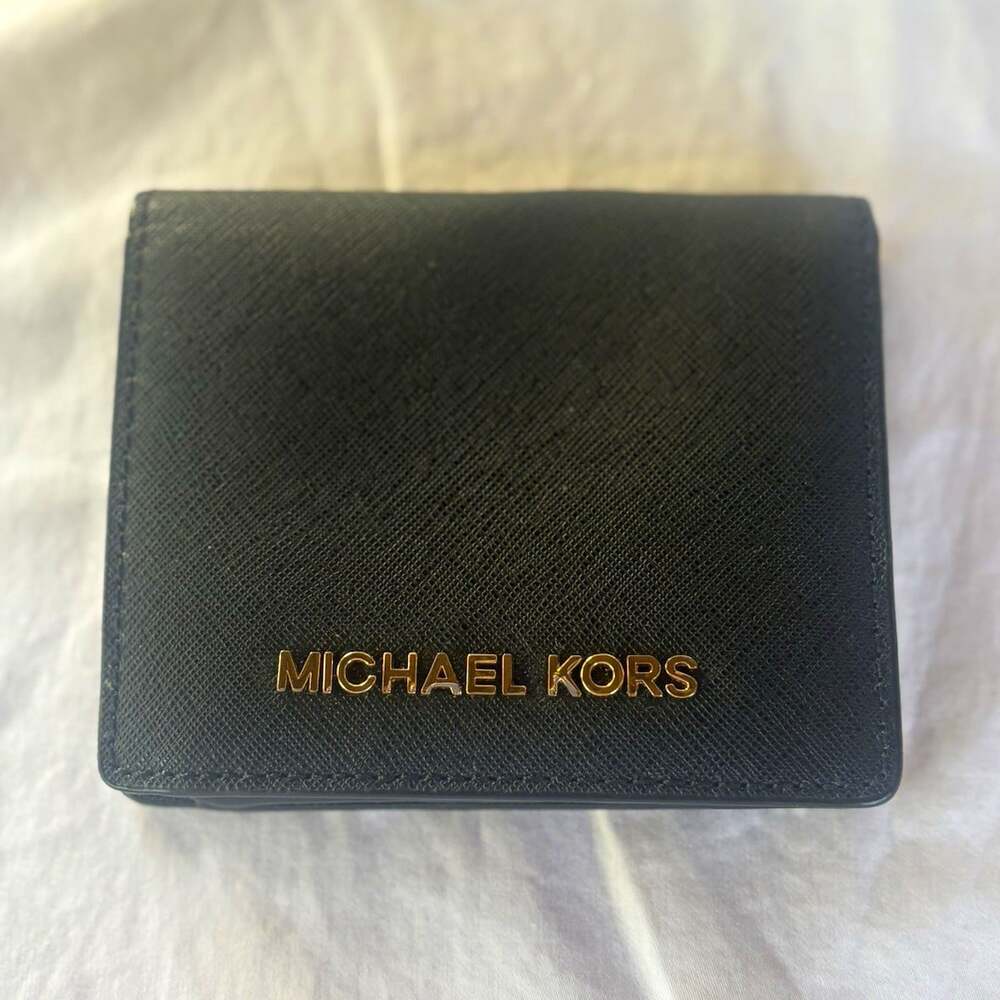 Michael Kors Women’s Black Logo Bifold Snap Wallet w/ ID/Photo Holder, Cards